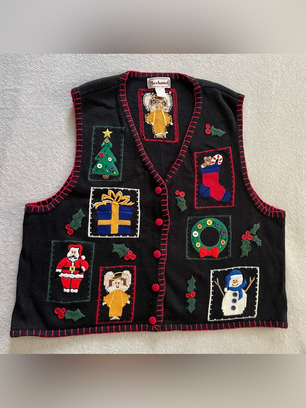 Vintage Bechamel Women's 2X Christmas Holiday Button Ugly Grandma Sweater Vest